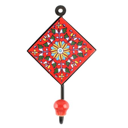 Red Wheel Floral Ceramic Tile Wall Hook